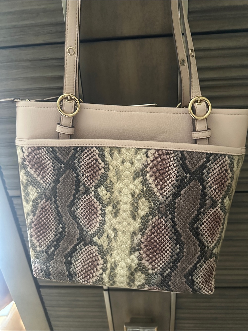 Anne Klein Pink and Cream Snake-Print Shoulder Bag - Picture 2 of 5